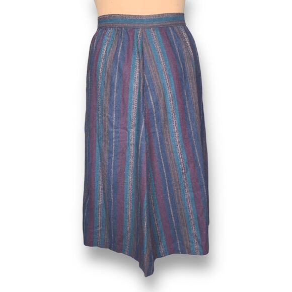 Vintage 70s Striped Blue Multicolor Midi Skirt Fashion Conspiracy Button Front - Picture 3 of 12